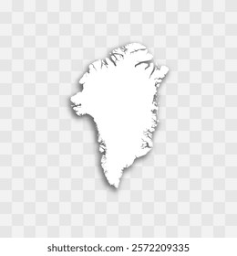 Greenland high detailed vector representation of country silhouette. White color on transparent background with dropped shadow. For educational, decorative, or informational use.