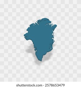 Greenland high detailed vector representation of country silhouette. 3D map on transparent background with dropped shadow. For educational, decorative, or informational use.