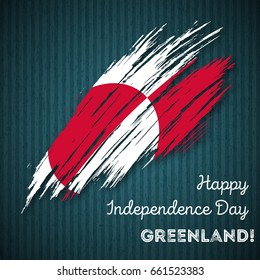 Greenland Independence Day Patriotic Design. Expressive Brush Stroke in National Flag Colors on dark striped background. Happy Independence Day Greenland Vector Greeting Card.