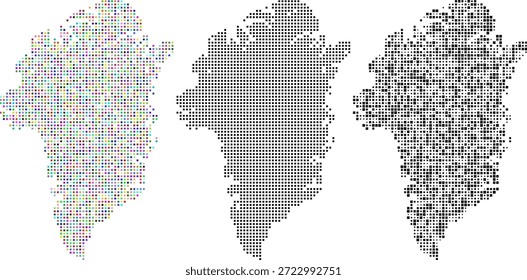 Mapa de Vector de la infografía de Groenlandia con diverso patrón cuadrado del punto del pixel de la forma que muestra la tierra del país, frontera, geografía 