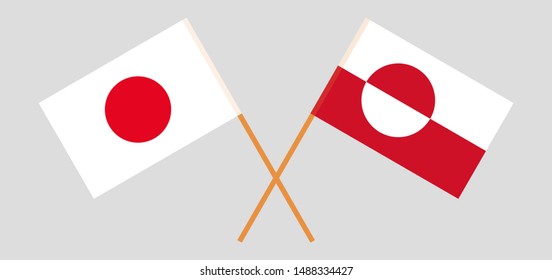 Greenland and Japan. Crossed Greenlandic and Japanese flags