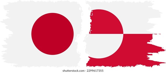 Greenland and Japan grunge flags connection, vector