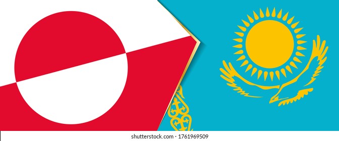 Greenland and Kazakhstan flags, two vector flags symbol of relationship or confrontation.