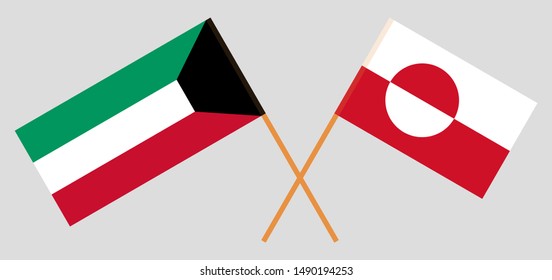 Greenland and Kuwait. Crossed Greenlandic and Kuwaiti flags