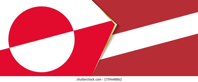 Greenland and Latvia flags, two vector flags symbol of relationship or confrontation.