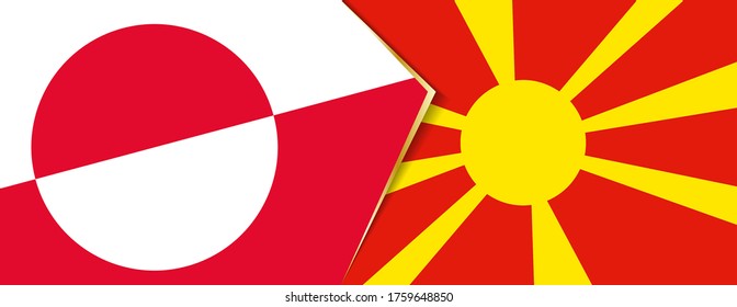 Banderas de Groenlandia y Macedonia, dos banderas vectoriales símbolo de relación o confrontación.