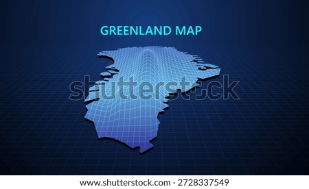 Greenland map 3D wireframe mesh perspective on dark blue background. Geography technology concept. Vector eps10.