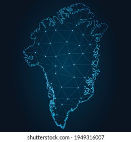 greenland Map Abstract mash line and point scales on dark background. Wire Frame 3D mesh polygonal network line.