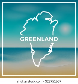 Greenland map against the backdrop of beach and tropical sea with bright sun. EPS10 vector