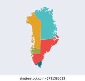 Greenland map with colorful flat design style showing regional administrative divisions on light grey background
