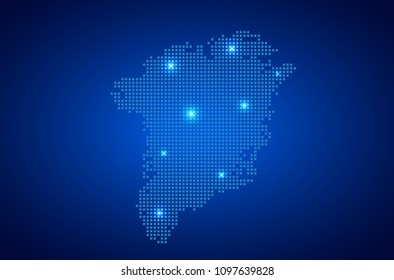 Greenland map with dotted style and glowing points star on blue background , Vector illustration