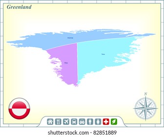 Mapa de Groenlandia con botones de bandera y asistencia y activa iconos Ilustración original