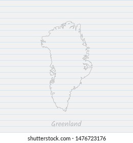 Greenland map hand drawn gray outline on notebook background. Vector Illustration EPS10.
