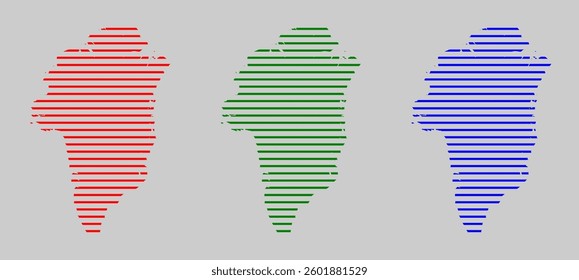 Greenland Map horizontal lines in red green blue