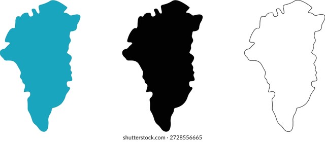 Conjunto de iconos de mapa de Groenlandia, azul y negro Formas geográficas de contorno.