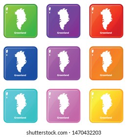 Greenland map icons set 9 color collection isolated on white for any design