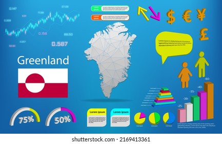 greenland map info graphics - charts, symbols, elements and icons collection. Detailed greenland map with High quality business infographic elements.