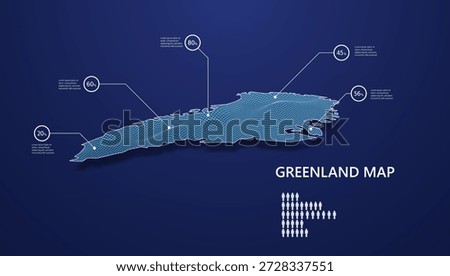 Greenland map infographic with percentage data and population icons on blue background. Vector eps10.