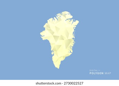 Mapa de Groenlandia en estilo de Vector de polígono bajo, ilustración de forma geométrica con tonos amarillos suaves sobre fondo azul, silueta limpia para infografía.