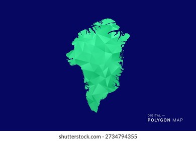 Mapa de Groenlandia - bajo Vector de polígono polivinílico, silueta triangulada geométrica en tonos verdes y azules, estilo moderno limpio, fondo aislado para uso infográfico.