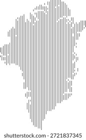 Mapa da Gronelândia com arte moderna em forma de linha vertical mostrando geografia do país
