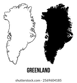 Greenland map outline and black silhouette vector