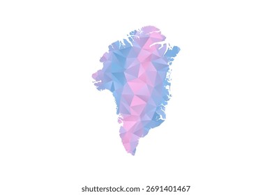 Mapa da Groenlândia - Ilustração vetorial em estilo polígono em azul pastel e gradiente rosa, baixo projeto geométrico poly, isolado no fundo branco para infográficos e educação.