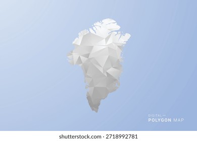 Mapa de Groenlandia - Ilustración vectorial de estilo polígono en tonos grises, blancos y azules, diseño geométrico de bajo poli, silueta mínima, adecuada para infografía y diseño moderno.