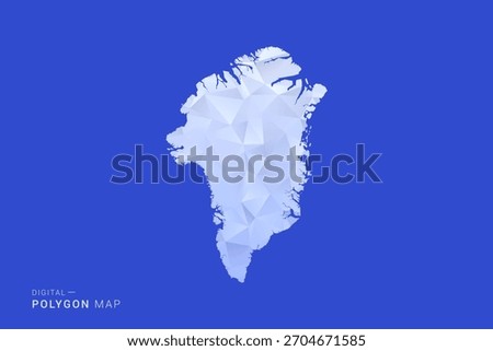 Greenland Map - Polygon Style Vector Illustration in Blue and White Gradient, Low Poly Geometric Design, Isolated on Solid Background for Infographics and Digital Use.