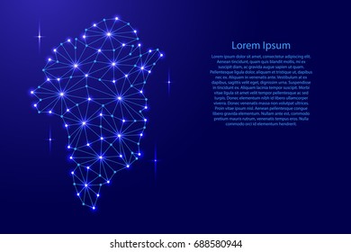 Greenland map of polygonal mosaic lines network, rays and space stars of vector illustration.