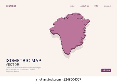 Greenland map purple on white background with 3d isometric vector illustration