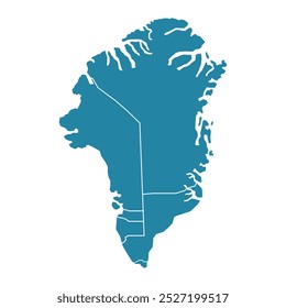 Mapa de Groenlandia con regiones aisladas sobre fondo blanco. Mapa de Groenlandia. Ilustración vectorial