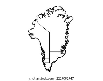 Greenland Map shadow in minimal line outline thin shape isolated vector illustration
