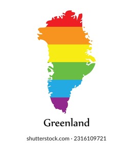 Greenland map shape fill rainbow color isolated on white background. Design concept country accept pride LGBT.