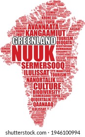 Greenland map silhouette vector tag cloud illustration