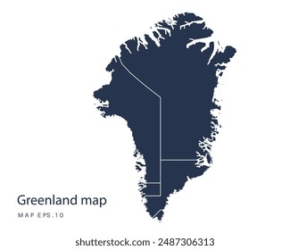 Groenlandia mapa Vector, Ilustración vectorial de diseño Abstractas Eps 10. Color azul marino. Alto Detallado sobre fondo blanco.