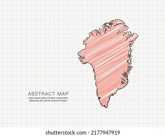 Mapa de Groenlandia de silueta de color vectorial chaótico dibujo a mano en papel de cuadrícula.