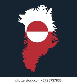 Ilustração vetorial do mapa da Groenlândia. Ilha da Gronelândia com uma bandeira - um território ártico autônomo da Dinamarca.