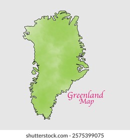 Greenland Map Vector Illustration, watercolor Greenland Map,  Greenland Watercolor Map Stock Vectors and Vector Art