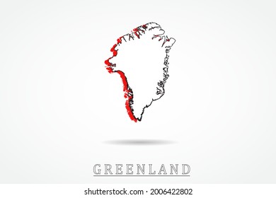Greenland Map - World Map International vector template with red and outline graphic sketch style isolated on white background - Vector illustration eps 10