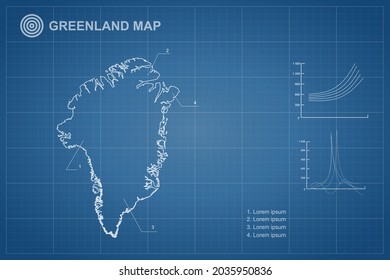 Greenland Map - World Map International vector template with outline style and white color isolated on blueprint background - Vector illustration eps 10