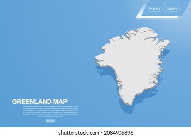 Greenland Map - World map International vector template with isometric style including shadow, white color on blue background for design, website, infographic - Vector illustration eps 10
