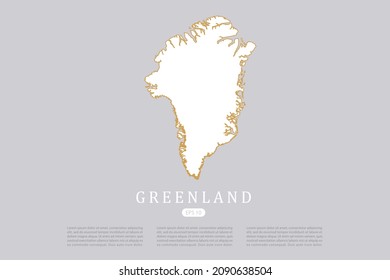 Greenland Map - World Map International vector template with white color and thin gold outline graphic sketch style isolated on grey background for design - Vector illustration eps 10