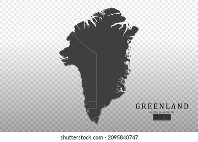 Mapa de Groenlandia - Mapa Mundial Plantilla vectorial Internacional con Alto detalle incluyendo color de contorno negro y gris aislado en fondo transparente - Ilustración vectorial eps 10