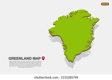 Greenland Map - World map International vector template with isometric style including shadow, green and brown color isolated on white background for design - Vector illustration eps 10