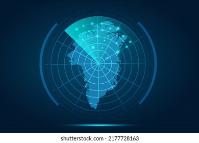 Grönland Karte - Weltkarte Internationale Vektorvorlage mit futuristischem Circle Radar-Stil HUD, GUI, UI-Schnittstelle einzeln auf blauem Hintergrund für Design, Infografik - Vektorgrafik eps10