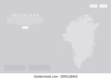 Greenland Map - World map vector template with White dots, grid, grunge, halftone style isolated on grey background for education, infographic, design, website - Vector illustration eps 10