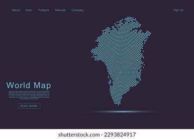 Greenland Map - World map vector template with blue dots, grid, grunge, halftone style isolated on dark purple background for website, infographic, technology design - Vector illustration eps 10