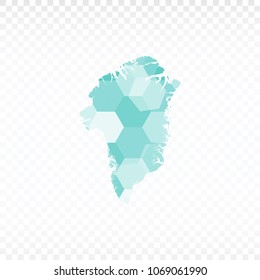 Greenland map-Polygonal map is made of colorful hexagons using the gradient method. On a plain background. Vector illustration eps 10.