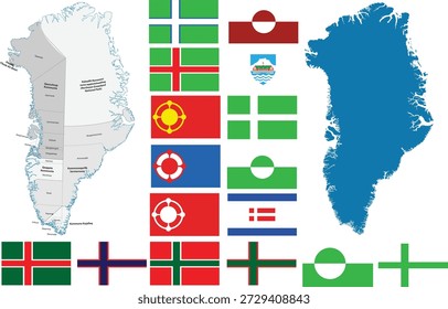 Greenland Maps and Flags Vectors